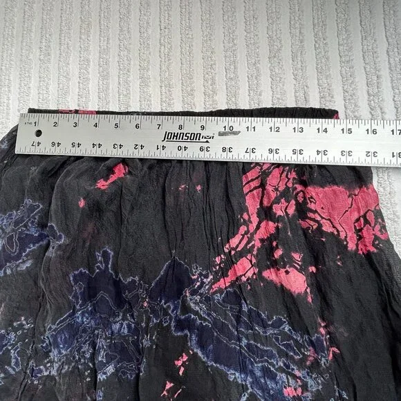 Raquel Allegra Black Pink Tie Dye Silk Midi Skirt Size Small Pull-On Styling
